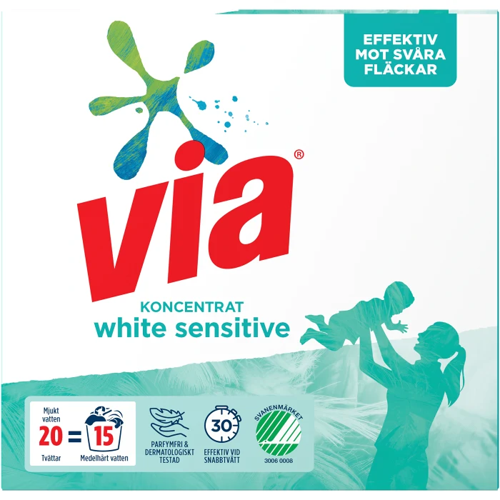 Tvättmedel White Sensitive Parfymfri 750g Via