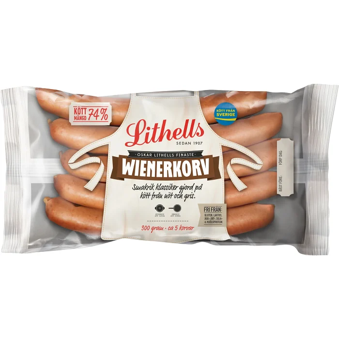 Wienerkorv 74% Köttmängd 300g Lithells