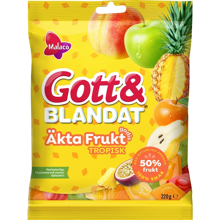 Godis Gott & Blandat Äkta Frukt Tropisk 220g Malaco