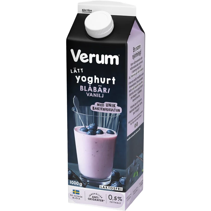 Lätt Yoghurt Blåbär Vanilj 0,5% Laktosfri 1000g Verum®