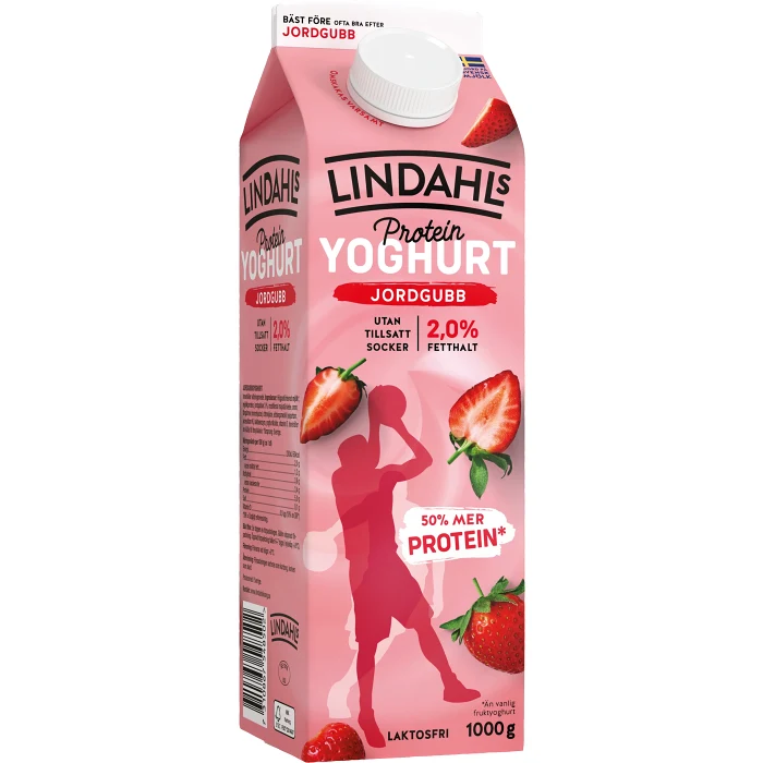 Proteinyoghurt Jordgubb Laktosfri 1000g  Lindahls