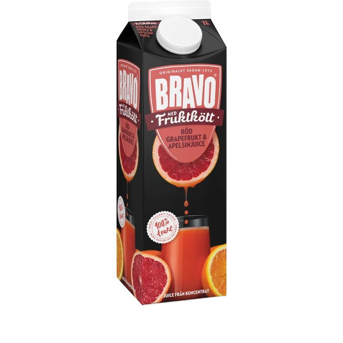 Juice Apelsin Röd Grape med fruktkött 1l Bravo