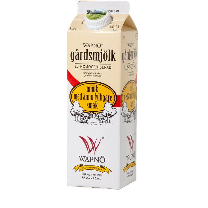 Mjölk Ohomogeniserad 3,0%-3,3% 1l Wapnö
