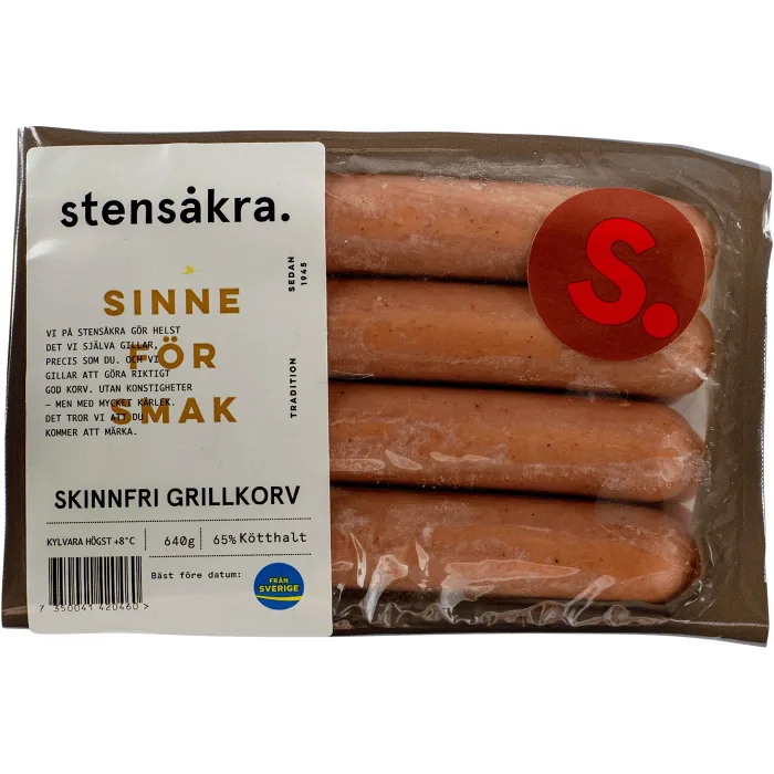 Grillkorv Skinnfri 640g Stensåkra