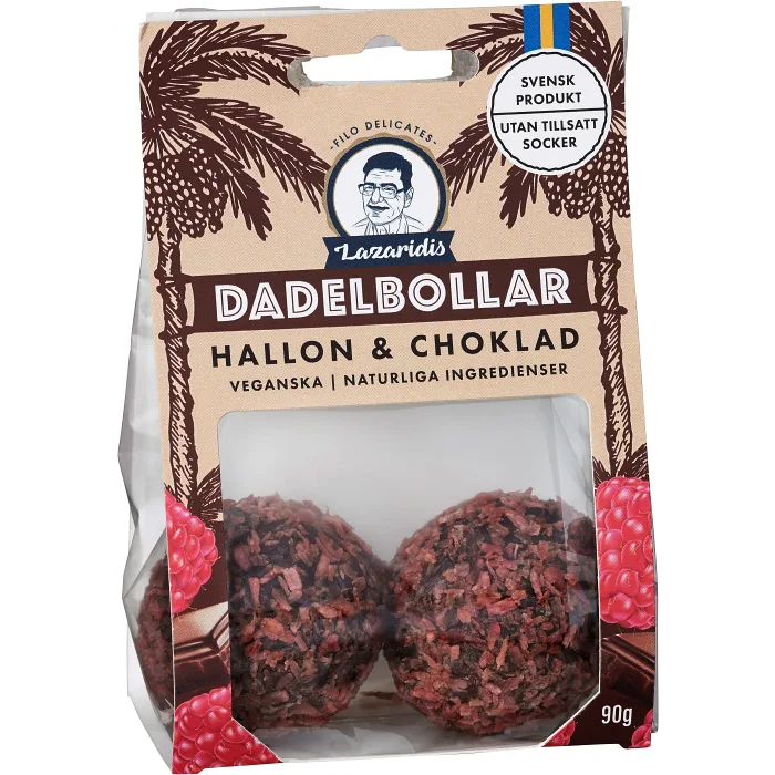 Dadelboll choklad hallon 90g Lazaridis