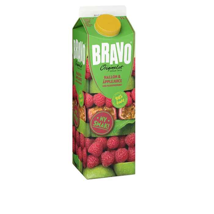 Juice Hallon Äpple & Passionfrukt 1l Bravo