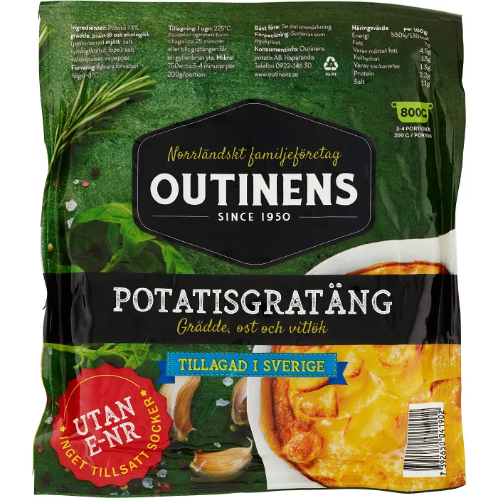 Potatisgratäng 800g Outinens Potatis