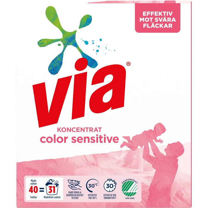 Tvättmedel Color Sensitive Parfymfri 1,5kg Via