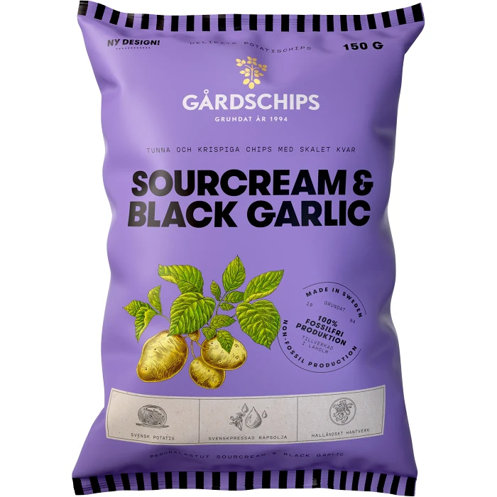 Chips Sourcream & black galic 150g Gårdschips