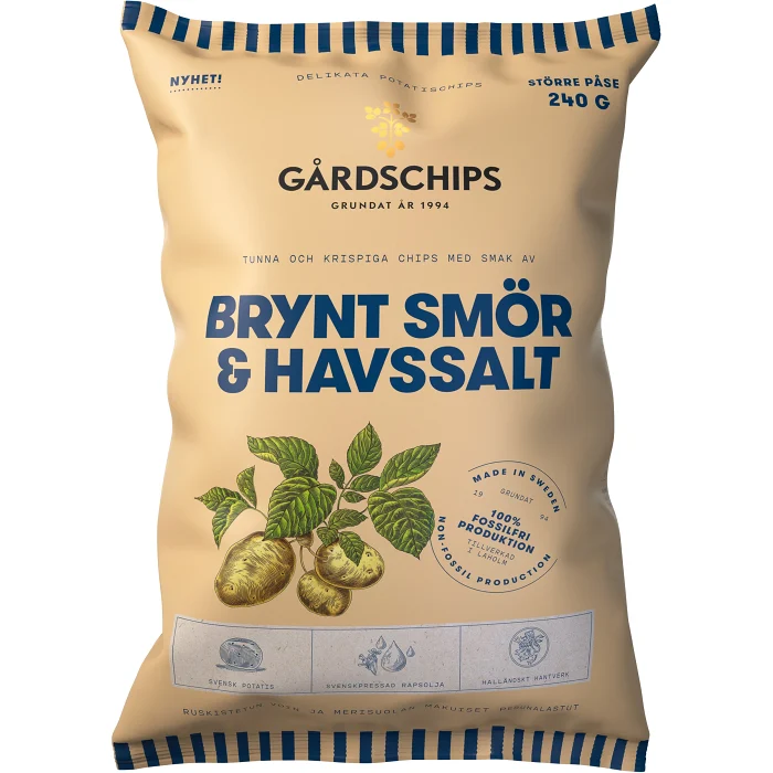 Potatischips Brynt smör & Havssalt 240g Gårdschips