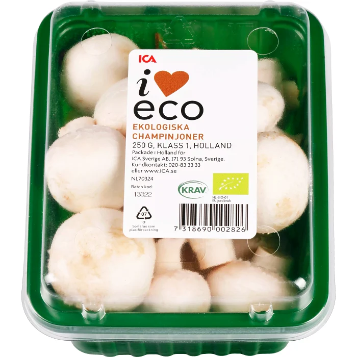 Champinjoner Ekologiska 250g KRAV Klass 1 ICA i love eco