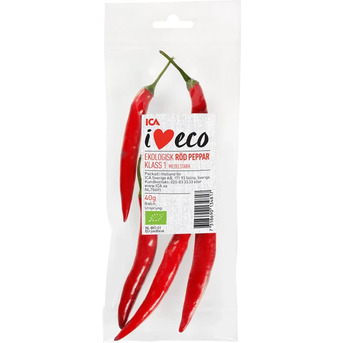 Röd peppar Ekologisk 40g Klass 1 ICA I love eco
