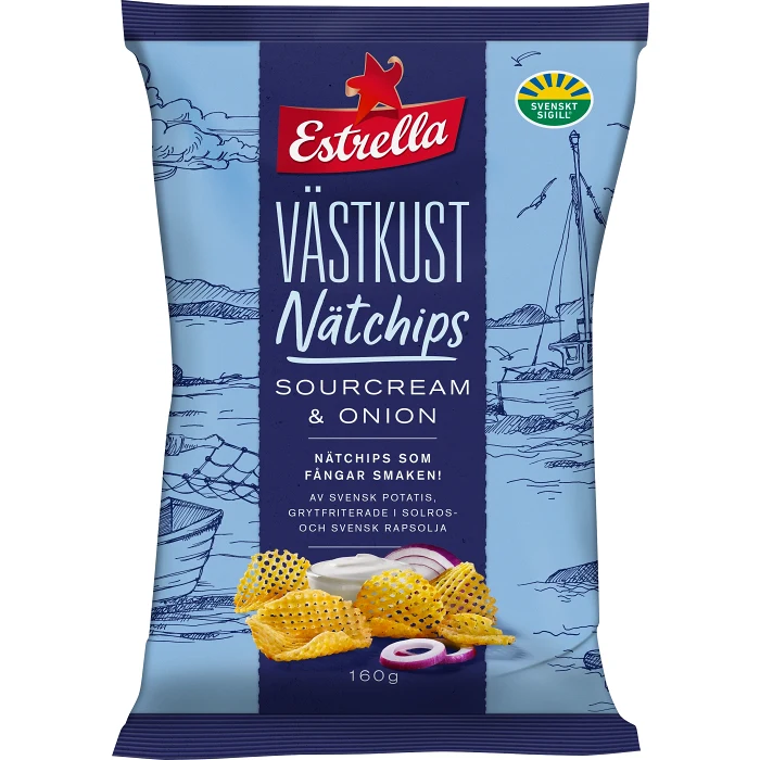 Västkust Nätchips Sourcream & Onion160g Estrella