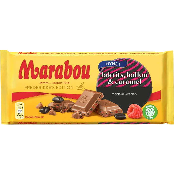 Chokladkaka Lakrits Hallon & Caramel 185g Marabou