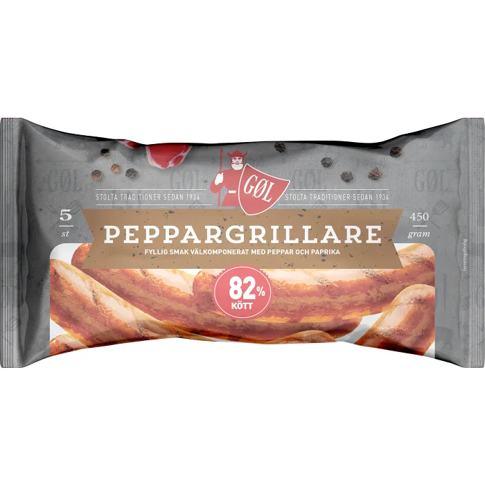 Korv Peppargrillare 82% Kötthalt 450g Göl