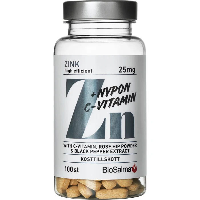 Kosttillskott Zink 25mg + C-vitamin & Nypon BioSalma