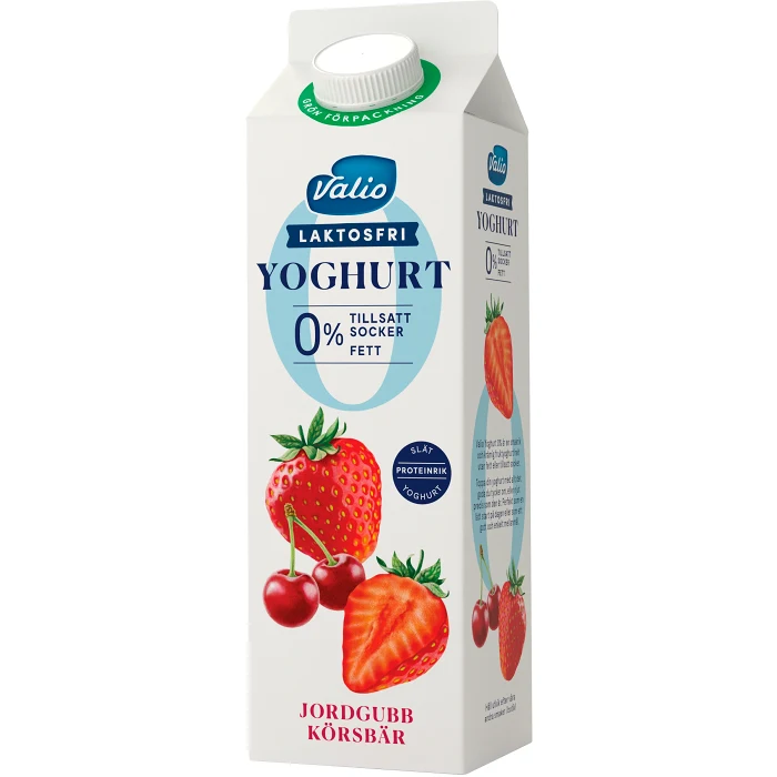 Yoghurt Jordgubb Körsbär Laktosfri 0% 1000g Valio
