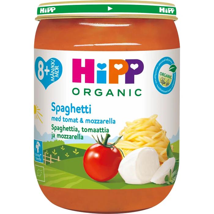 Spaghetti tomat & mozzarella Från 8m Ekologisk 190g Hipp