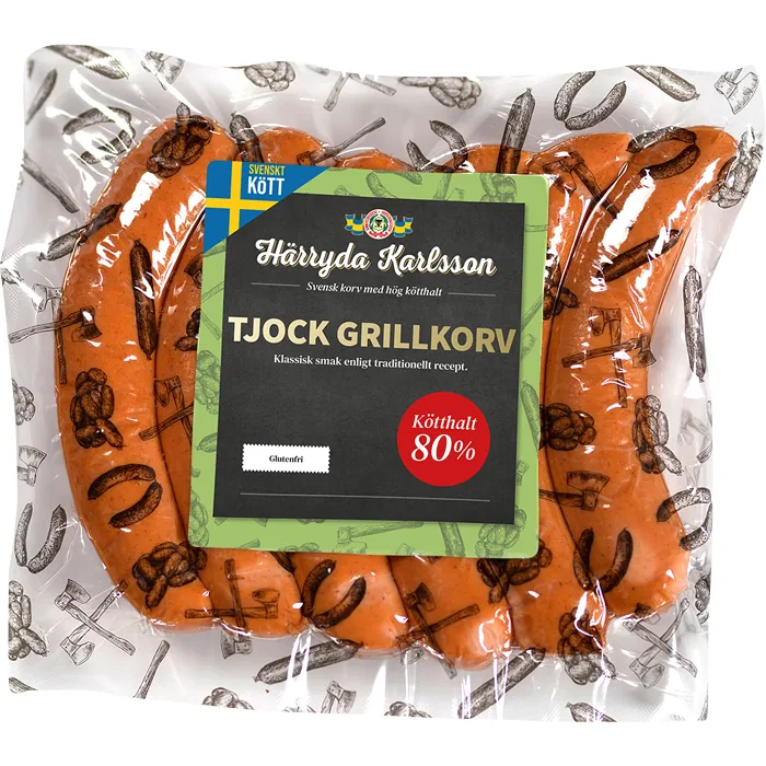 Grillkorv tjock 80% Kötthalt 560g Härryda Karlsson