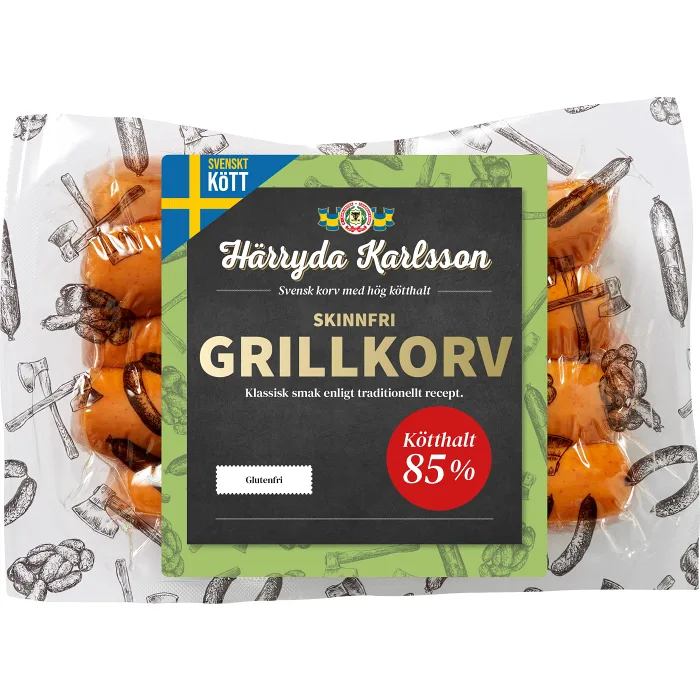 Grillkorv Skinnfri 85% Kötthalt 400g Härryda Karlsson