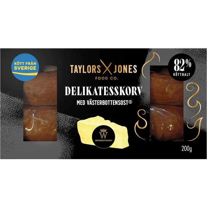 Delikatesskorv med Västerbottensost 82% Kötthalt 200g Taylors and Jones