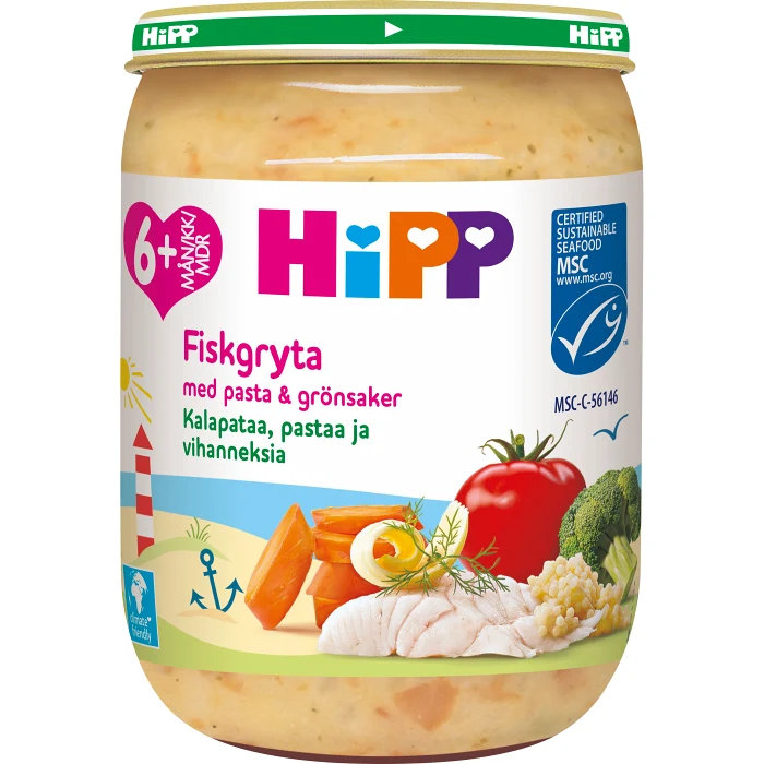 Barnmat Mumsig Fiskgryta med pasta & grönsaker 6mån 190g Hipp