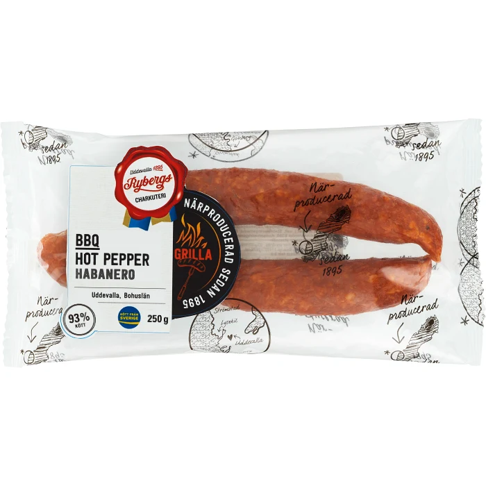 Kryddkorv BBQ Hot Pepper Habanero 93% Kötthalt 250g Rybergs