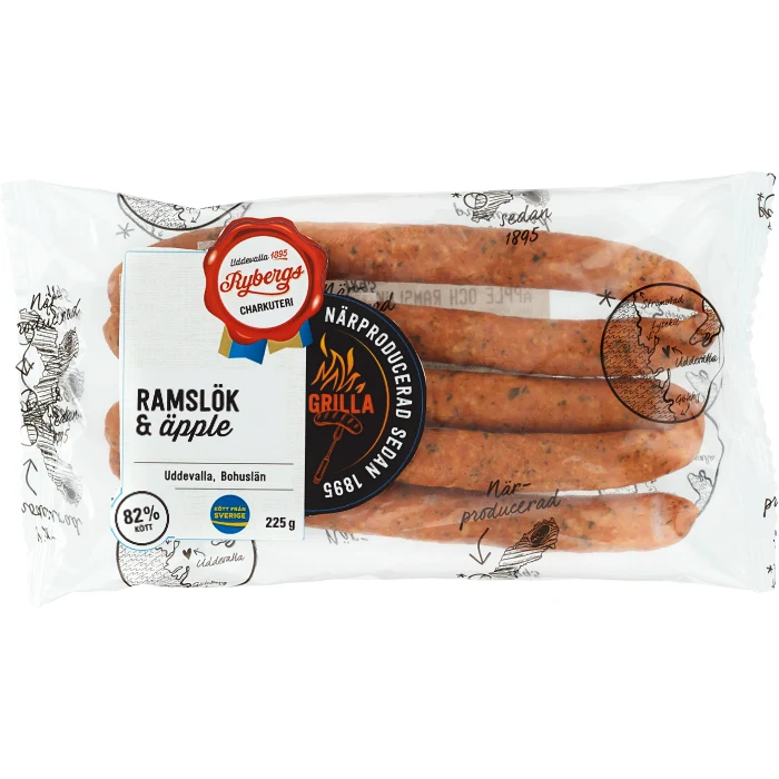 Kryddkorv Äpple Ramslök 82% Kötthalt 225g Rybergs
