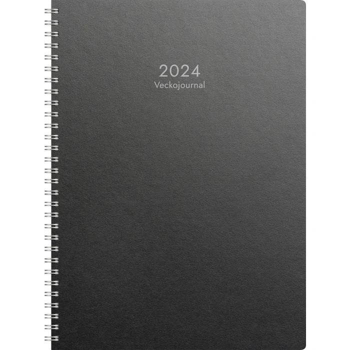 Kalender 2024 Veckojournal Miljökartong Svart 195x260mm Burde