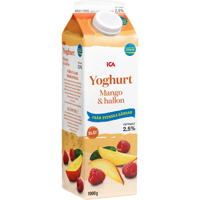 Fruktyoghurt Mango & hallon slät 2,5% 1000g ICA