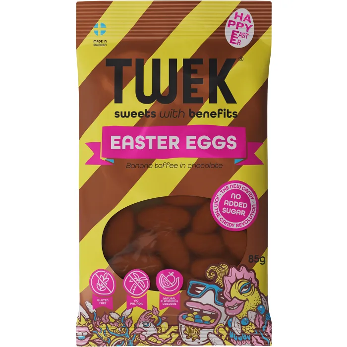 Skumgodis Easter Eggs Banan Toffee i Choklad 85g Tweek