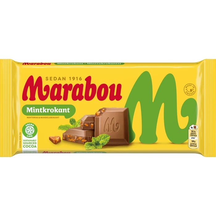 Mjölkchoklad Mintkrokant 200g Marabou