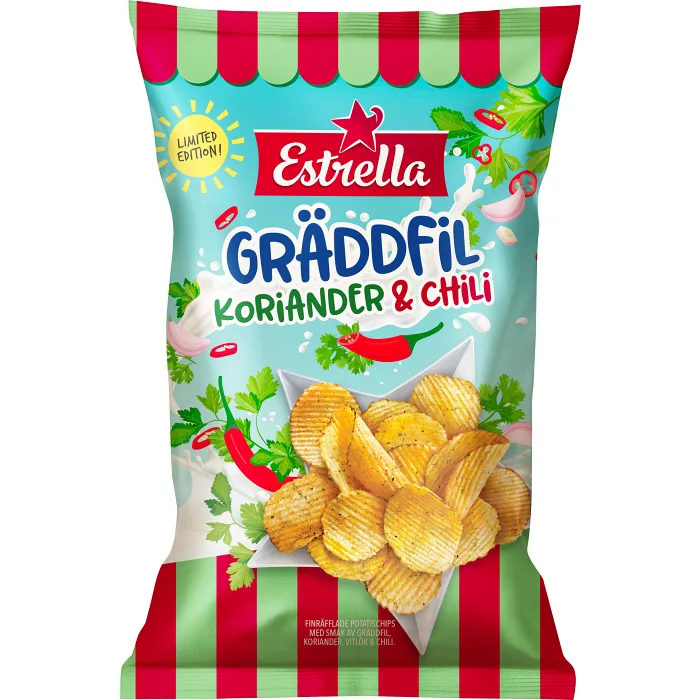 Chips Gräddfil, Koriander & chili LTD 250g Estrella