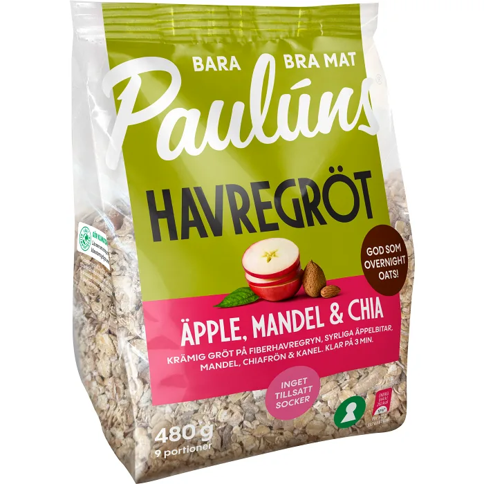 Havregröt Äpple, Mandel & Chia 480g Pauluns