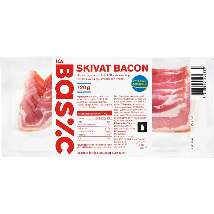 Bacon Skivat 120g ICA Basic