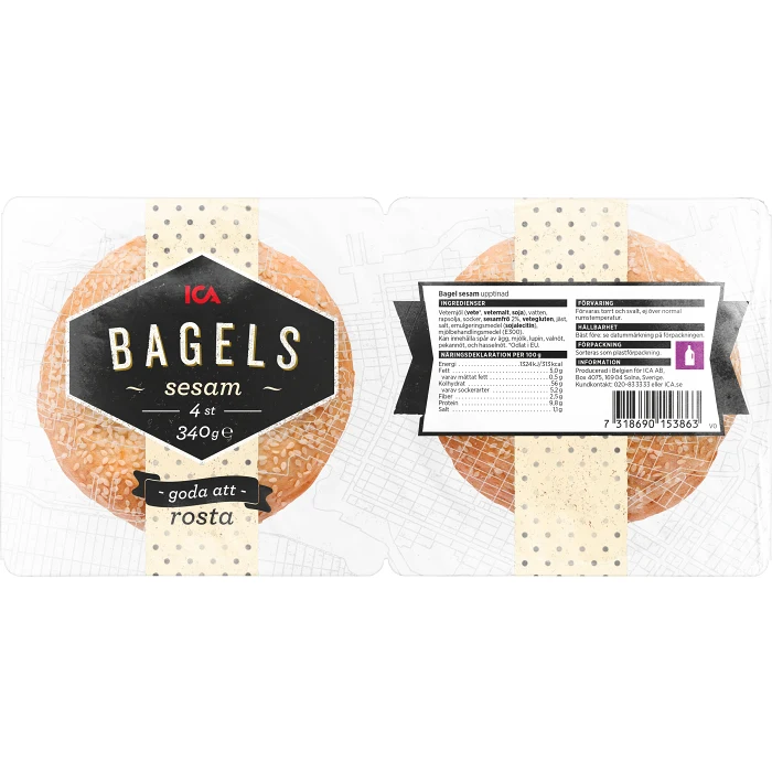 Bagels Sesam 4-p 340g ICA