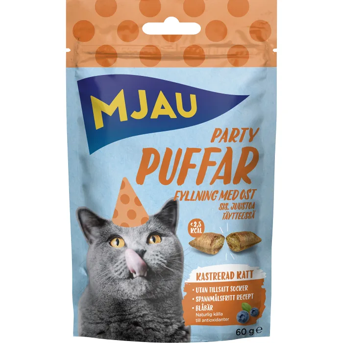 Kattgodis Partypuffar ost 60 Gram Mjau