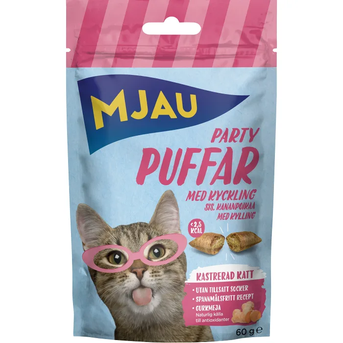 Kattgodis Partypuffar med kyckling 60 Gram Mjau