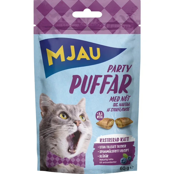 Kattgodis Partypuffar med nöt 60 Gram Mjau