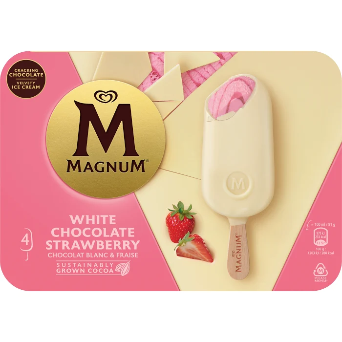 Glass Magnum White Chocolate Strawberry 4-p Magnum