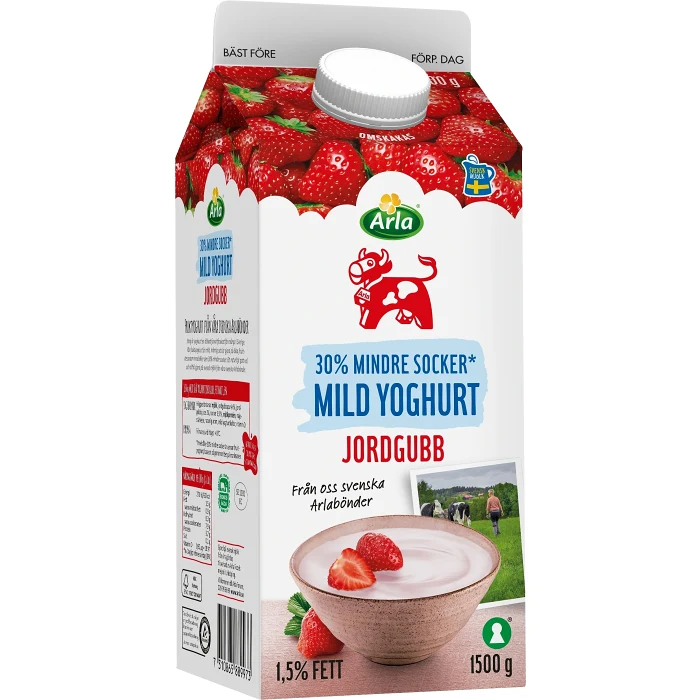 Yoghurt Mild Jordgubb 1,5% lättsockrad 1500g Arla Ko®