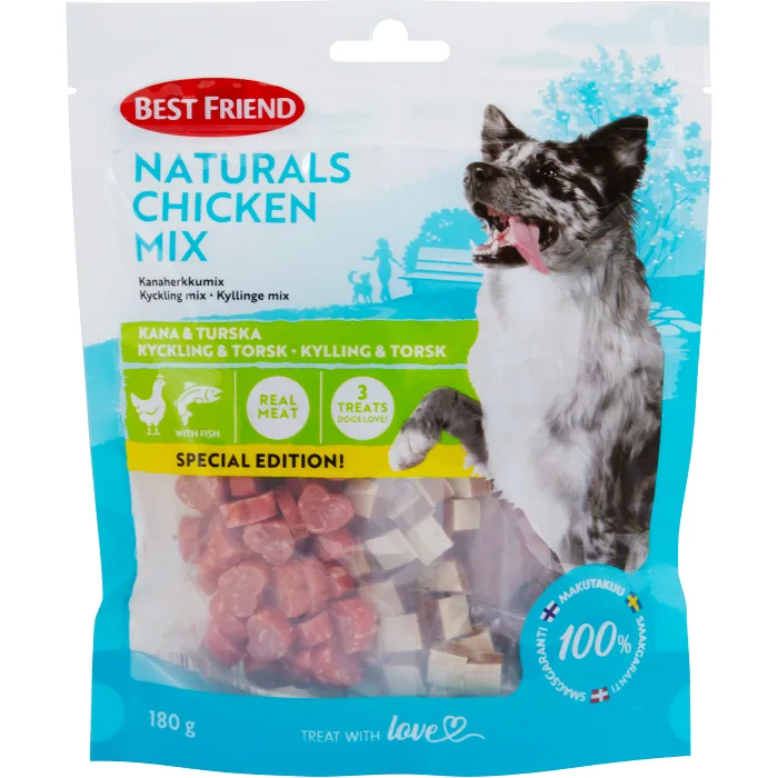 Hundsnacks Naturals kyckling mix 180 Gram Best friend