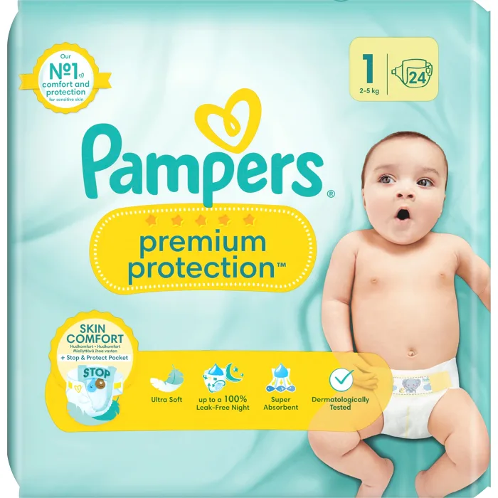 Blöjor New Baby Premium Protection Strl 1 2-5kg SIP 24-p Pampers