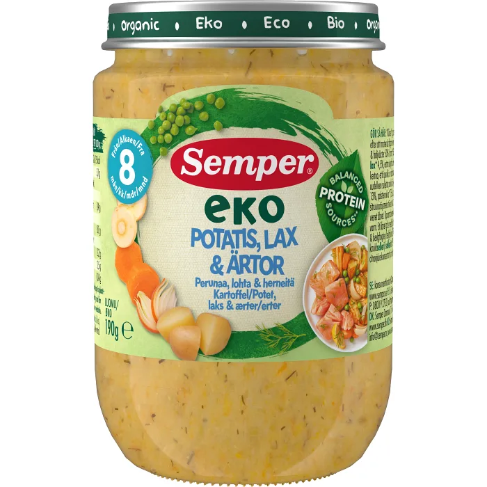 Potatis, Lax & Ärtor 8m EKO 190g Semper