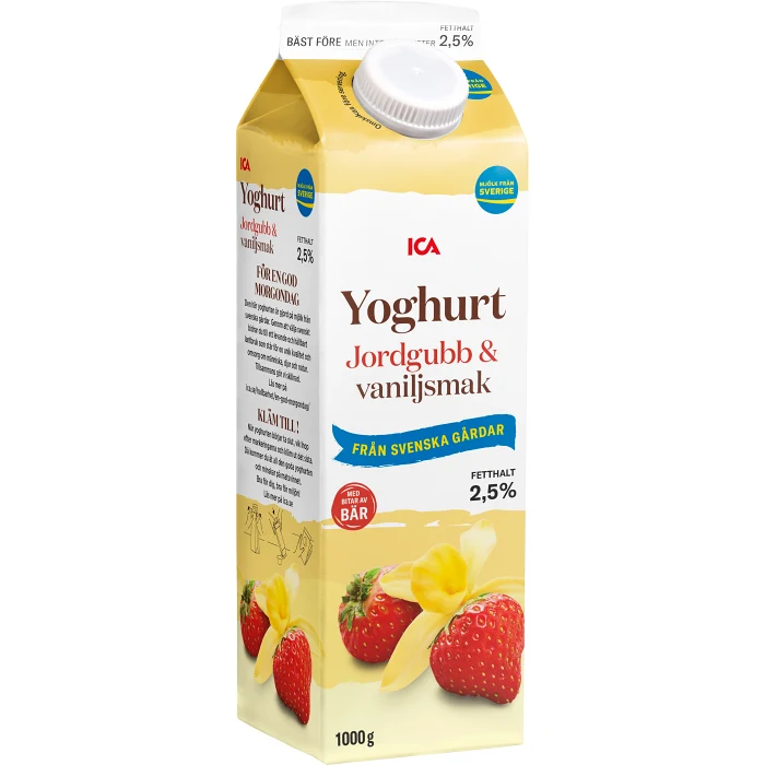 Yoghurt Jordgubb & vanilj 2,5% 1000g ICA