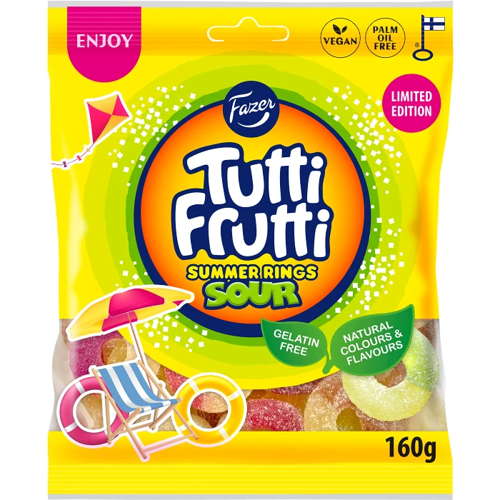 Godispåse Tutti Frutti Summer Rings Sour 160g Fazer