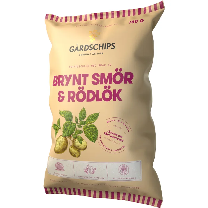 Potatischips Brynt smör & rödlök 150g Gårdschips