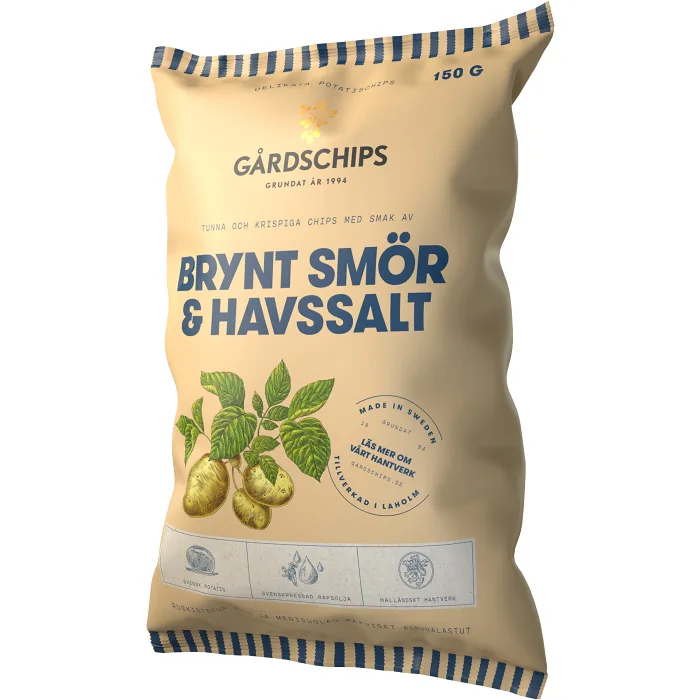 Potatischips Brynt smör & havssalt 150g Gårdschips