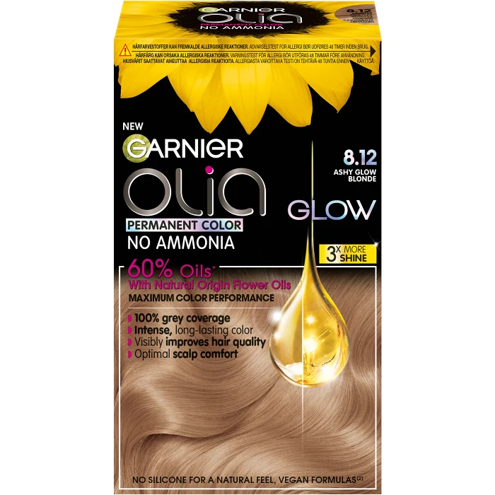 Hårfärg 8.12 Ashy Glow Blonde 1-p Garnier Olia