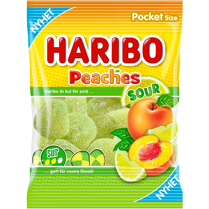 Godispåse Peaches Sour 70g Haribo